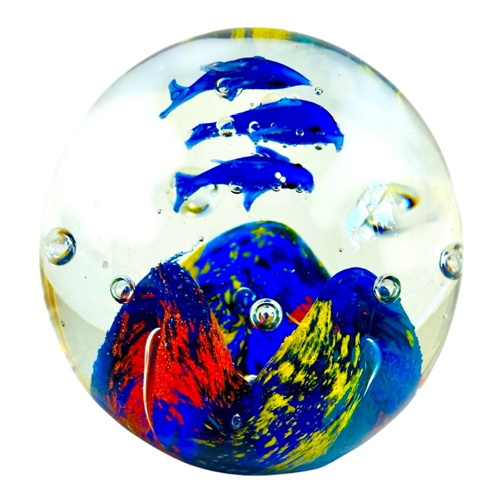 Vintage Art Glass Paperweight Dolphin‎ Sea Theme